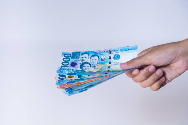 philippine peso in girls hand Fan of  Philippines peso  banknotes in female hand. Woman's hands show Philippine pesos money. Girls hands holding money of Philippines. Asian currency. Close up on a fan of Philippines peso notes philippines currency stock pictures, royalty-free photos & images