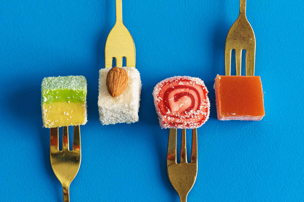 istock Square shaped turkish delight lokum sweets close up 1222788624