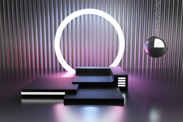 istock Black podium 3d rendering used for additional product, Minimal style with Square Dark pedestal studio background. 3d render. 1222789127