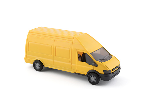 Yellow transport van car on white background with clipping path