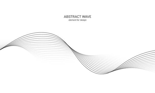 抽象波元素的設計。數位頻率軌道均衡器。樣式化線條藝術背景。向量圖。使用混合工具創建的線條進行波浪。彎曲的波浪線,平滑的條紋。 - 單線 幅插畫檔、美工圖案、卡通及圖標