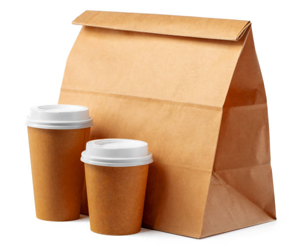 istock Craft paper bag and coffee to go cups on white background 1222789943