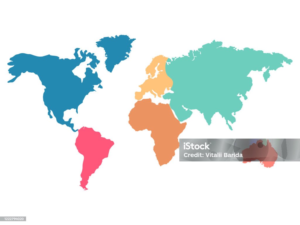 World Map With Separated Colorful Continents Stock Illustration - Download  Image Now - Abstract, Africa, Asia - iStock