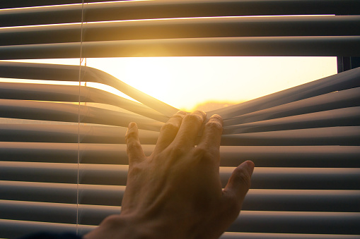 Looking through window blinds