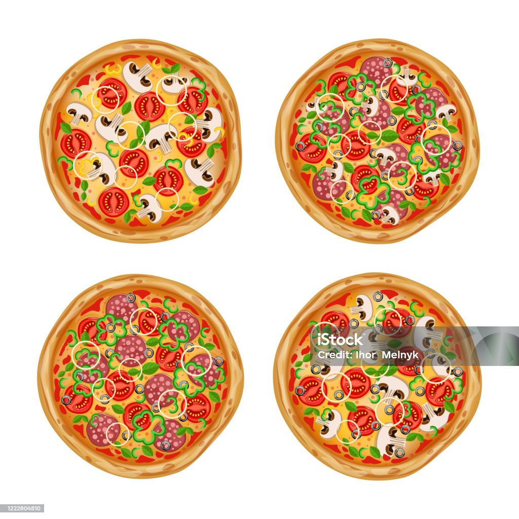 Bộ Bốn Chiếc Bánh Pizza Với Các Thành Phần Khác Nhau Pizza View ...