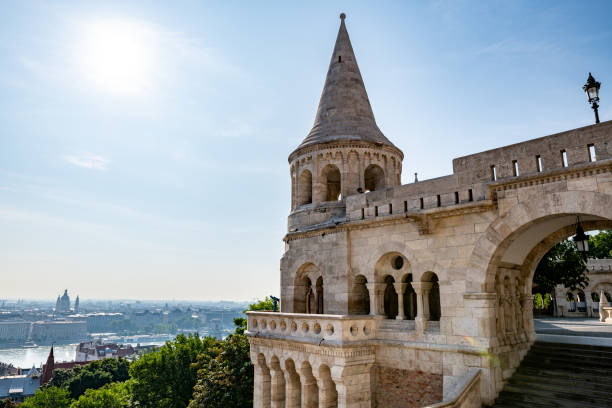 The Fishermen's Bastion and view of the city od Budapest stock photo