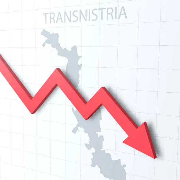 Vector illustration of Falling red arrow with the Transnistria map on the background