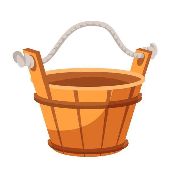 Vector illustration of Wooden bucket for bathhouse isolated on white