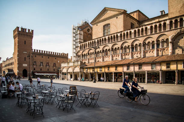 Piazza della Cattedrale the central square of Ferrara, Italy Ferrara, Italy - June, 23, 2017: Piazza della Cattedrale in the central square of Ferrara, Italy italie stock pictures, royalty-free photos & images