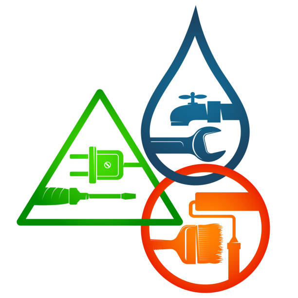 istock Repair and service symbol electricity plumbing and painting 1222808080