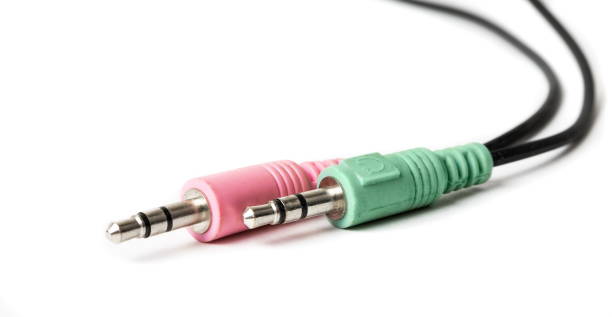 istock Audio and mic banana jacks on white 1222808780