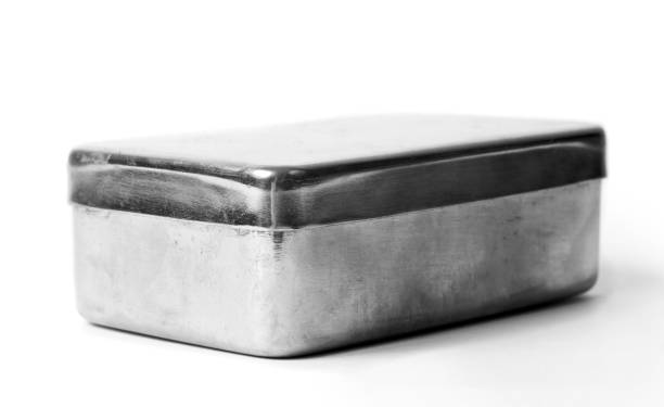 Rusted metal box isolated on white background.