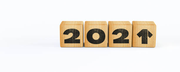 istock 2021 year concept - wooden cubes - 3d render 1222808861