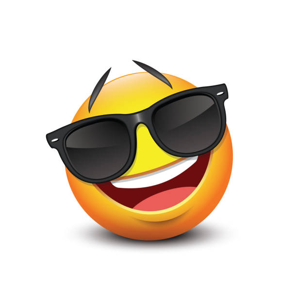 istock Cute smiling emoticon wearing black sunglasses, emoji - vector illustration 1222810092