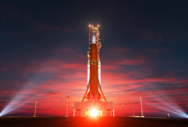 istock Space Launch System On Launchpad Over Background Of Sunrise 1222811022