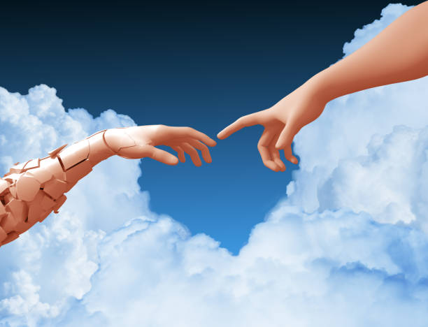deux mains et nuages dans le ciel bleu créent une forme de coeur - god human hand magic men photos et images de collection