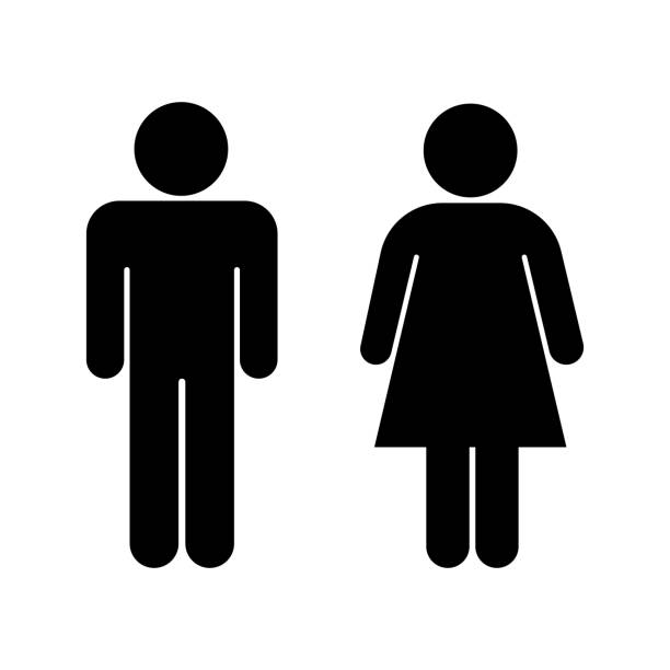 ilustraciones, imágenes clip art, dibujos animados e iconos de stock de icono de hombre y mujer aislado en fondo blanco. signo femenino masculino. - little girls women red bathroom