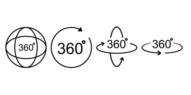 Vector illustration of 360 degrees line icon. Rotation symbol isolated in white background.