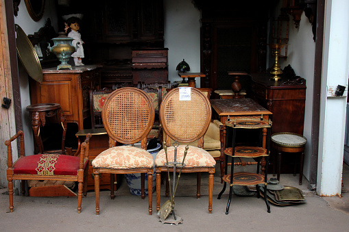 Vintage furniture on flea market in Moscow