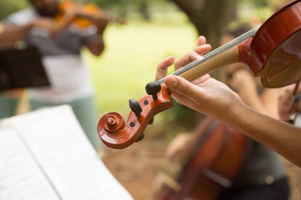istock Violinist giving a presentation outdoors 1222814991