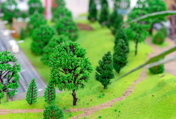 istock Landscape maquette with artificial trees, sidewalks and walkways. 1222817401