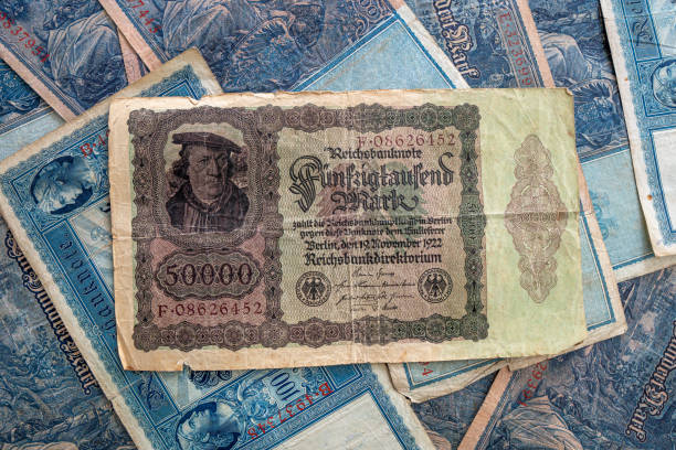 istock some old historical German banknotes lie spread out on a table 1222819863