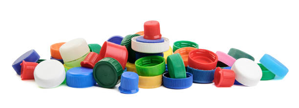 istock Plastic pet caps for recycling on white 1222825550