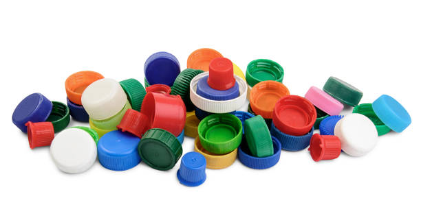 istock Plastic pet caps for recycling on white 1222825647