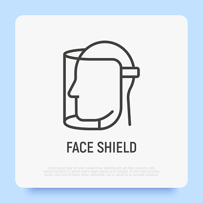 Face shield thin line icon. Transparent plastic mask. Protection from Covid-19. Vector illustration.