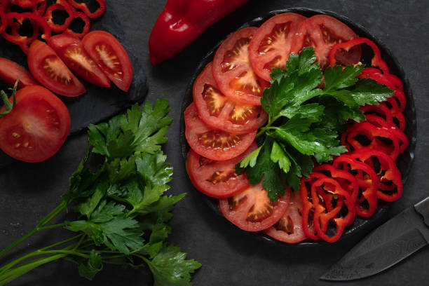tomatoes and red paprika stock photo