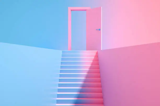 Photo of Stairs to Door, Ladder of Success Concept