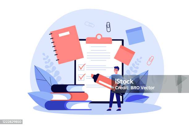 Man With Marker Making Checklist Stock Illustration - Download Image Now - Planning, List, Note Pad