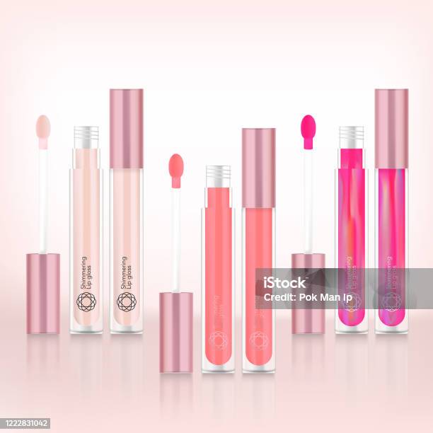 Радужный Lipgloss Упаковочный Вектор С Розовым Фоном — стоковая векторная графика и другие изображения на тему Блеск для губ