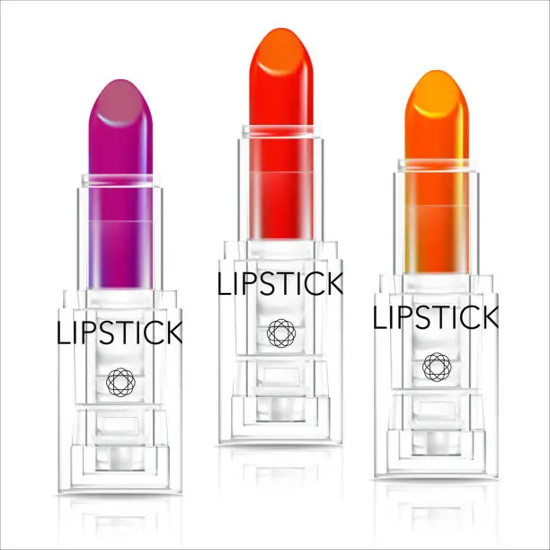 Vector illustration of Vector Transparent Lipstick Packaging in three colors