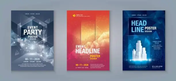 Vector illustration of Business Flyer Poster Design Set. Layout Template, Abstract techno Geometric Background