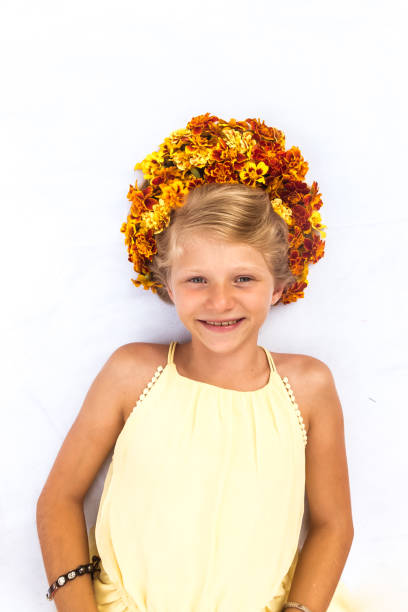 istock stylish bright yellow and orange marigold headband 1222831780