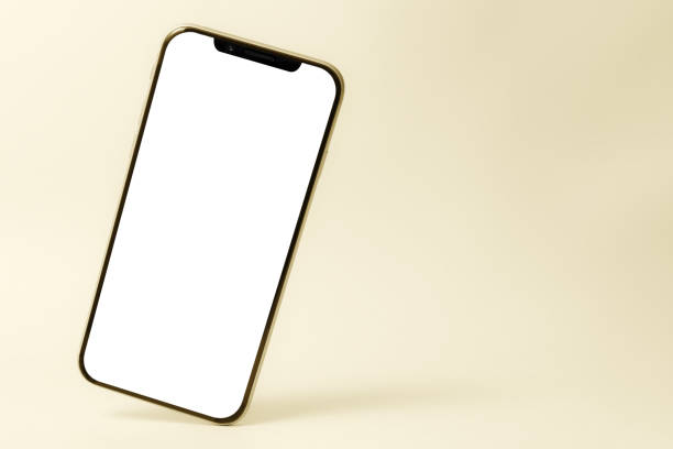 istock Smartphone mockup, phone with blank screen and shadow isolated on yellow background. Symbol of lightness freshness airiness. Modern technologies social networks and applications. Copy space 1222831918