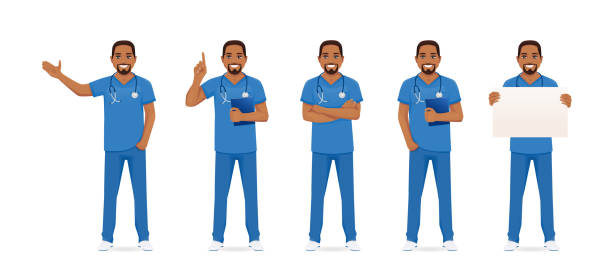 ilustrações de stock, clip art, desenhos animados e ícones de male nurse character set - male nurse black nurse doctor