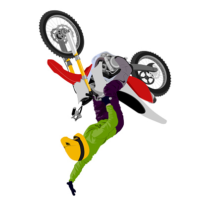 Motocross backflip jump graffiti style isolated vector illustration