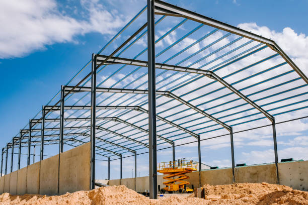 istock Construction of a steel industrial warehouse 1222840940