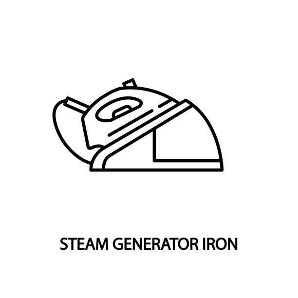 Steam generator iron line flat icon. Concept for web banners, site and printed materials. Steam generator iron line icon. Concept for web banners, site and printed materials. iron steam stock illustrations