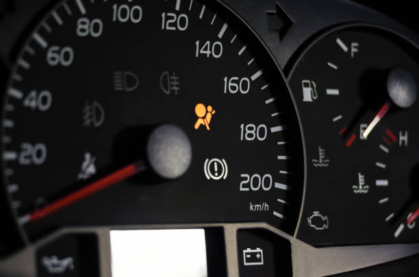 istock Yellow illuminated sign passenger Airbag close up 1222842188