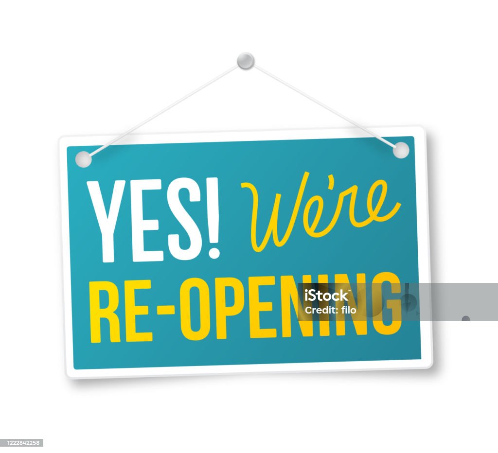 Yes We're Re-Opening Sign Yes! We're Re-Opening Sign. Open Sign stock vector