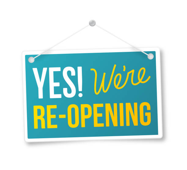 Yes We're Re-Opening Sign Yes! We're Re-Opening Sign. store sign stock illustrations