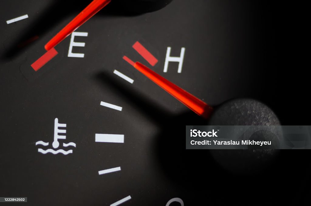 Car engine temperature sensor close up arrows Car Stock Photo