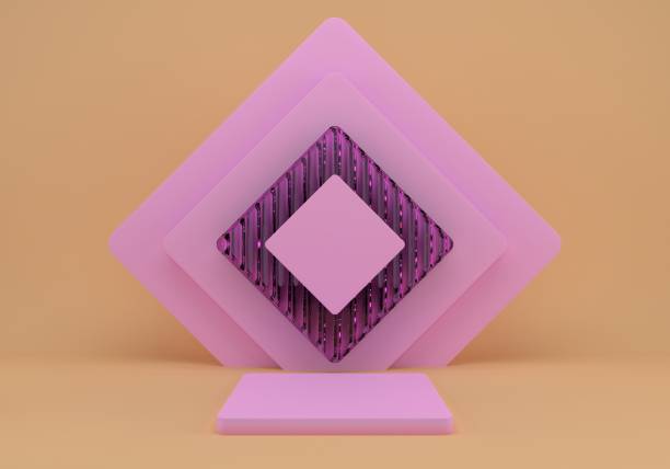 istock 3d rendering studio with geometric shapes, podium on the floor. Platforms for product presentation, mock up background. 1222845361