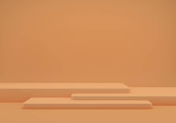 istock 3d rendering studio with geometric shapes, podium on the floor. Platforms for product presentation, mock up background. 1222845408