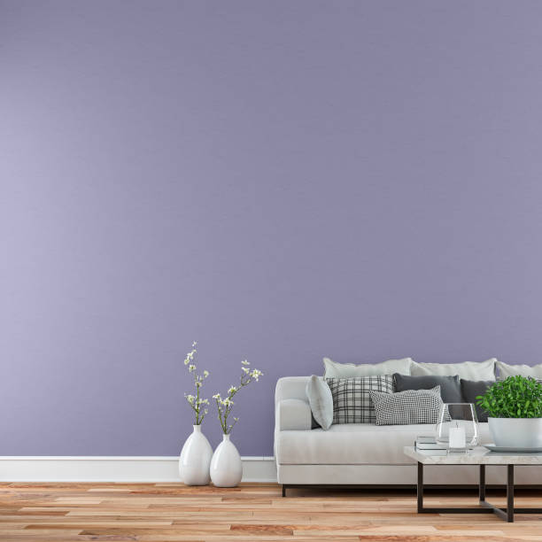 istock Empty living room with gray sofa, table and decoration 1222846080