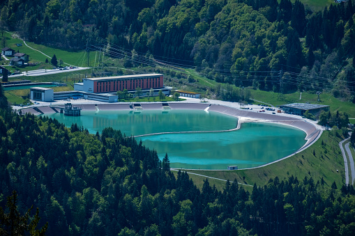 Power station with water reservoir,  vorarlberg, austria, europe
