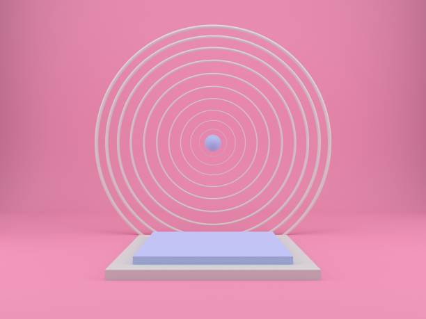 istock 3d rendering studio with geometric shapes, podium on the floor. Platforms for product presentation, mock up background. 1222846210